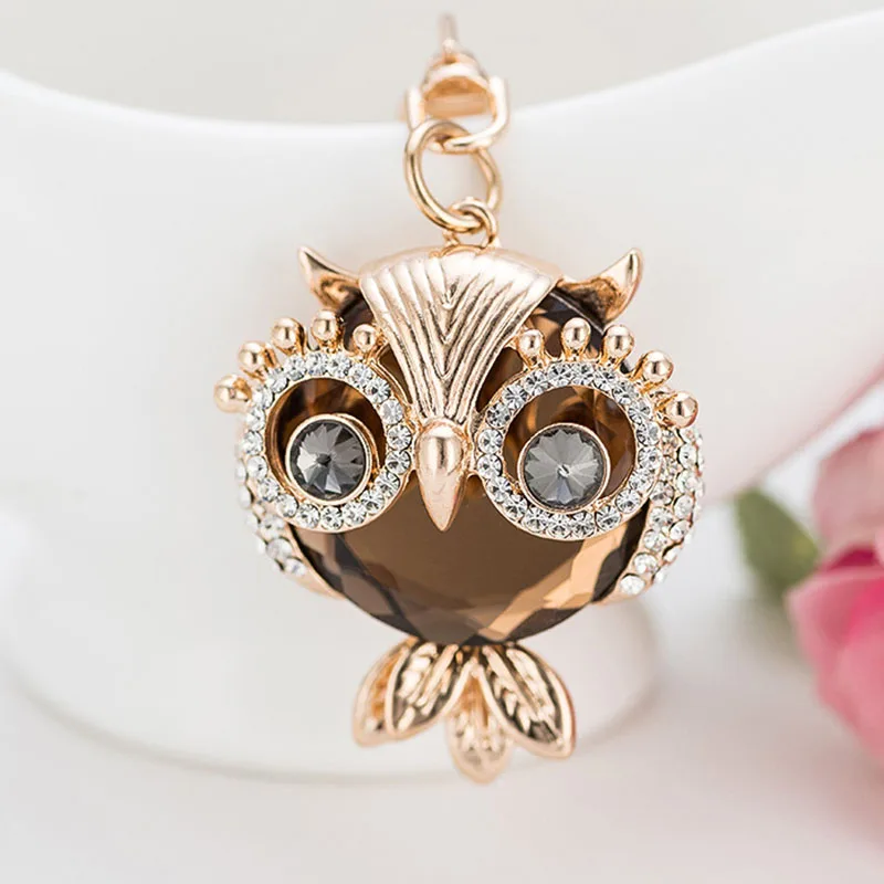 

RE New design crystal owl keychain full rhinestone key ring key holders for women bag accessories cute animal car key chain G34