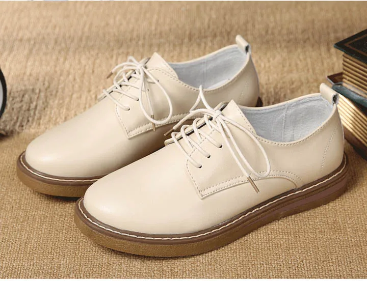 2017 New Trend Women Shoes Round Toe Oxfords Woman British Style Female Footwear Lace-up Causal Shoes Fashion Flats Woman Size 9 (15)