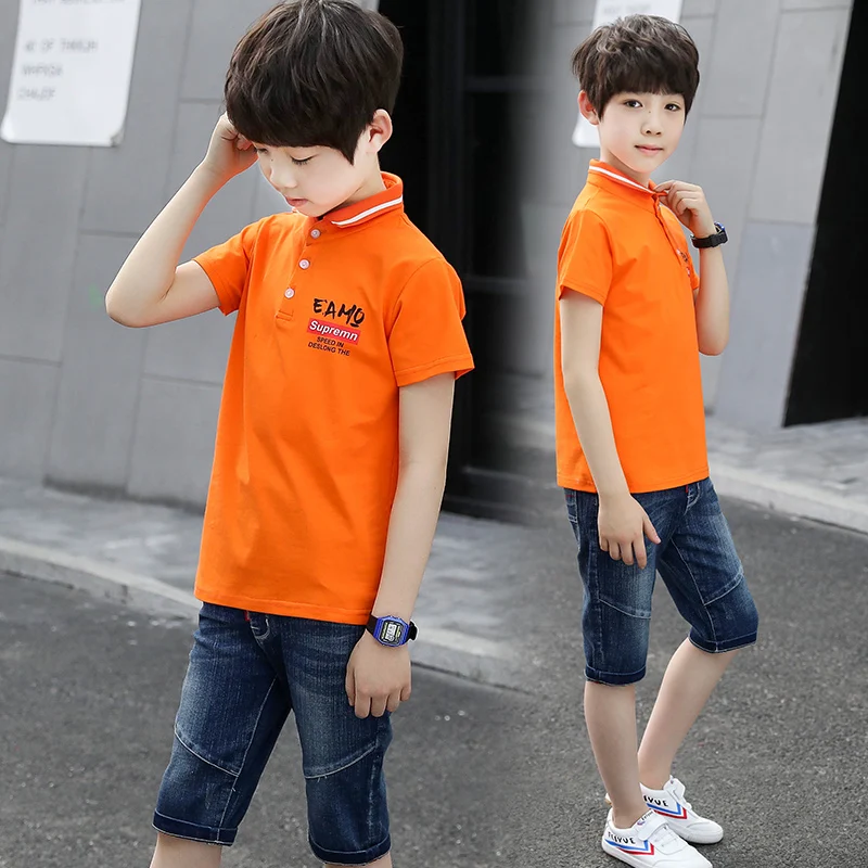 

2019 New feiluo Children Clothing Boys Summer stripe Shorts Denim Pants set Baby Kids T Shirt Jeans Clothes Sets QQAL1909