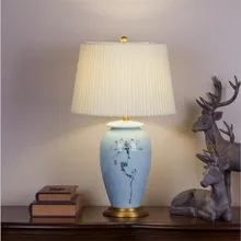 Шикарный элегантный синий лотосы ручной росписи китайская Керамика Led E27 настольная лампа, украшение для свадьбы, дома, декор Гостиная H 62 см 1627