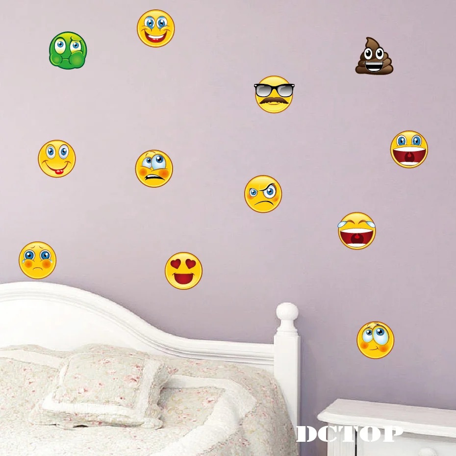 

Funny Creative Emoji Smile Face Stickers Emoticon Expression Message Wall sticker on Wall Window Decal Home decor