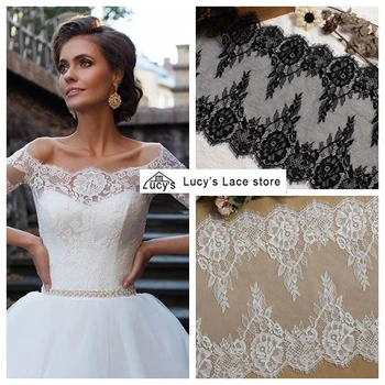 

15 meters=5 pieces 37CM wide double edging eyelash lace for wedding gowns