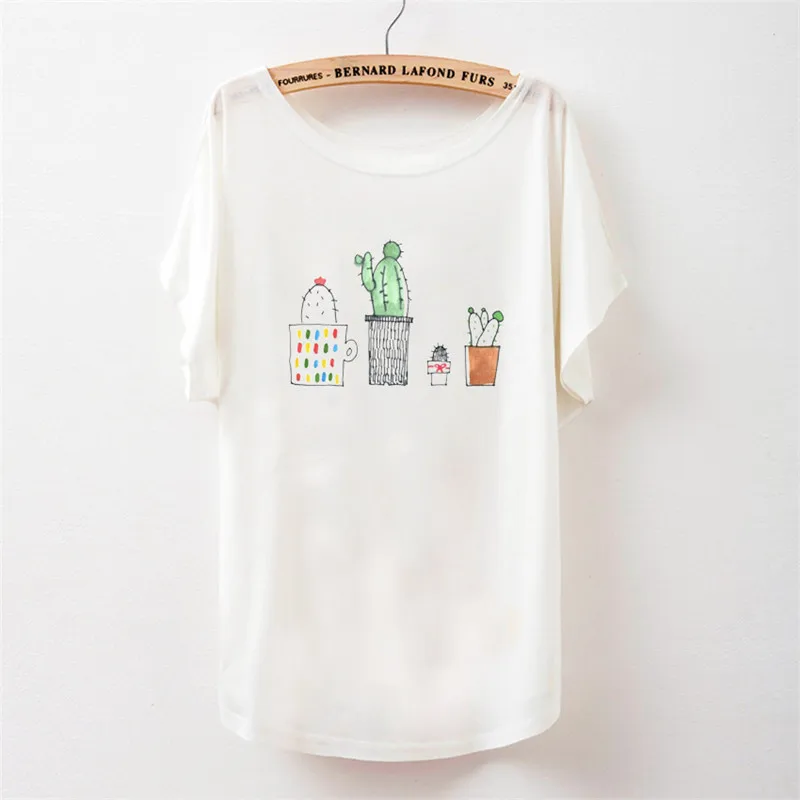 

New 2018 Summer Women Desert Cactus Print T Shirts Cute Casual Batwing Sleeve Girl T-Shirts O Neck Graphic Tops Tees Blusas