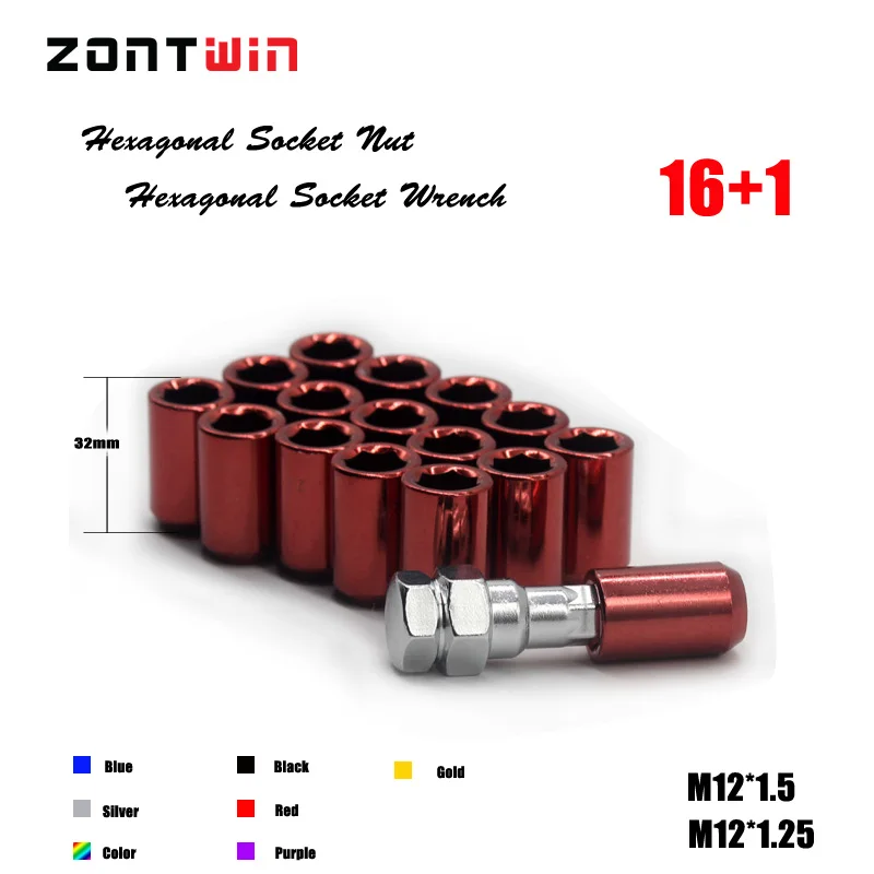 16 шт.+ 1 ключ Автомобильные Колесные винты гайки универсальные Гоночные Колесные гайки винты M12* 1,5 для Toyota honda mazda kia hyundai