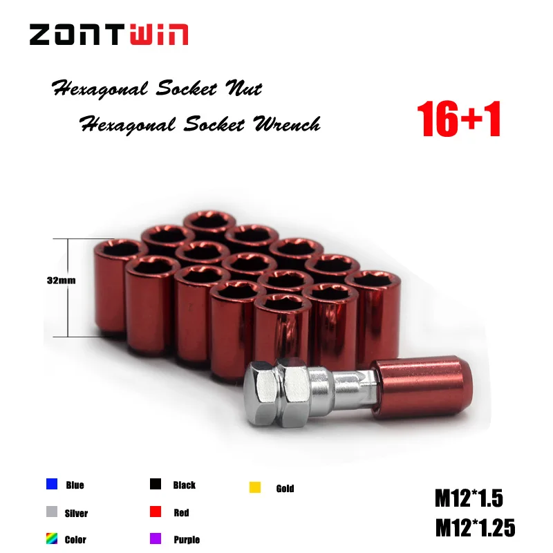 

16PCS + 1KEY Car wheel screws nuts UNIVERSAL RACING WHEEL LUG NUTS screws M12 * 1.5 For Toyota honda mazda kia Hyundai