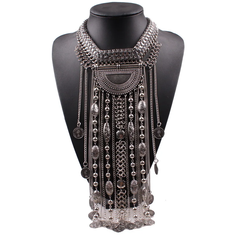 

2019 New Arrival Chunky Statement Metal Chain Necklaces Long Tassel Costume Design Pendant Necklace Party Jewelry for Women