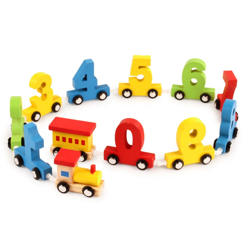 Goede Baby Peuters Houten Speelgoed Treintje Magnetische Speelgoed Voertuigen Kleurrijke Digitale 0 9 Treinen Diecast Vroeg Leren Onderwijs Gift
