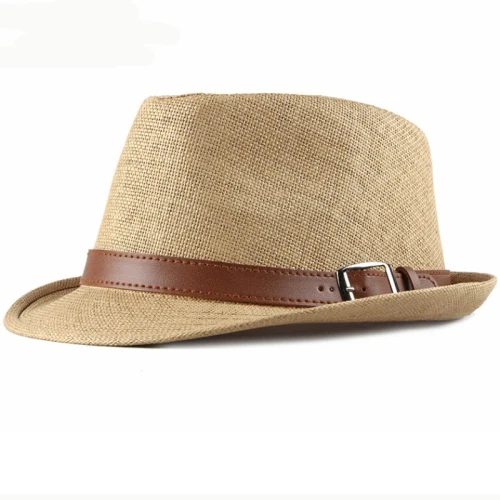 HT2490, летние шляпы для мужчин, пляжная шляпа, винтажные соломенные шляпы с короткими полями, с поясом, корейский стиль, мужские Шляпы, панамы, летние шляпы - Цвет: Хаки