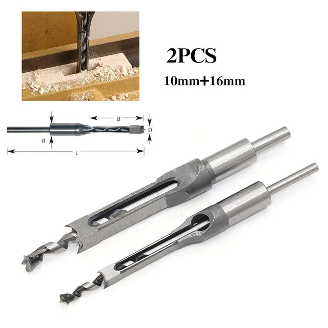 Square Hole Saw Auger Drill Bit Mortising Woodworking Tool Two Size