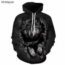 Mr.MayLan 2018 Nové Print Animal Vlk 3D Mikina s kapucí Black Man Hoodies Muži Ženy Loose Funny Streetwear Pullover outfits