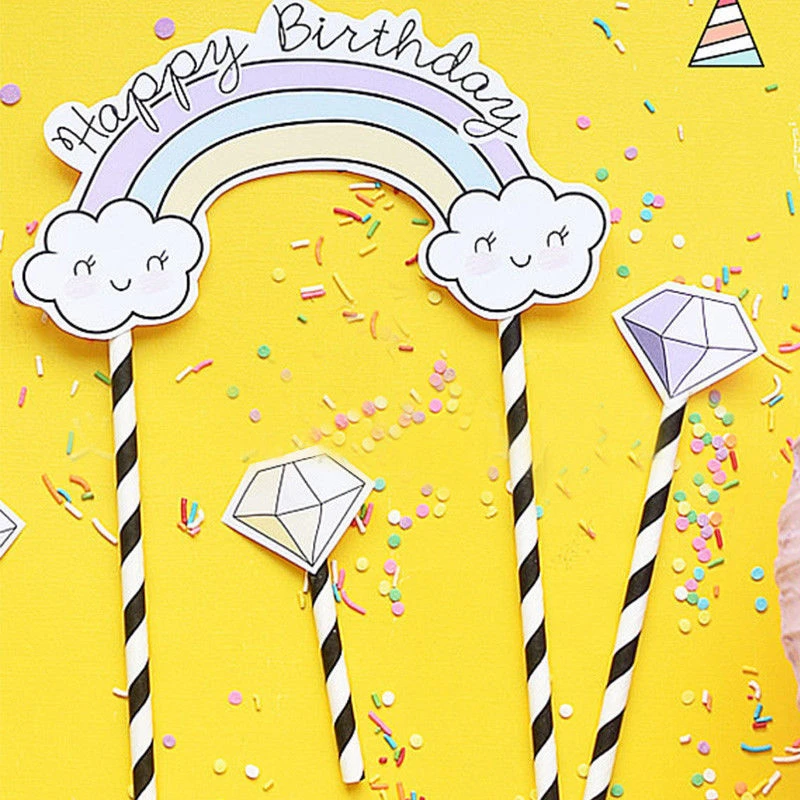 New Unicorn Diamond Clouds Stars Cake Topper Happy Birthday Candle Party Decor 3 Styles DIY