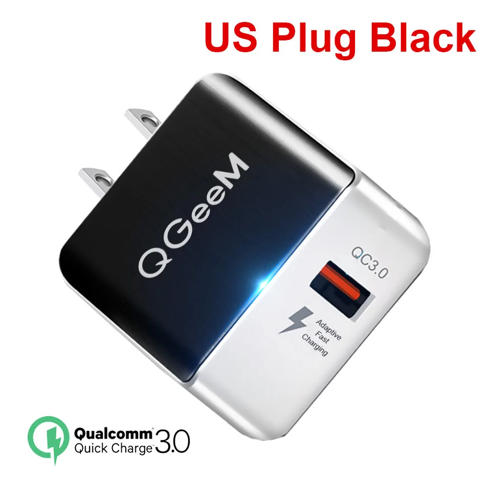 QGEEM QC 3,0 USB зарядное устройство волоконное быстрое зарядное устройство 3,0 быстрое зарядное устройство Портативный зарядный адаптер для телефона для iPhone Xiaomi Mi9 EU US - Тип штекера: BLACK US