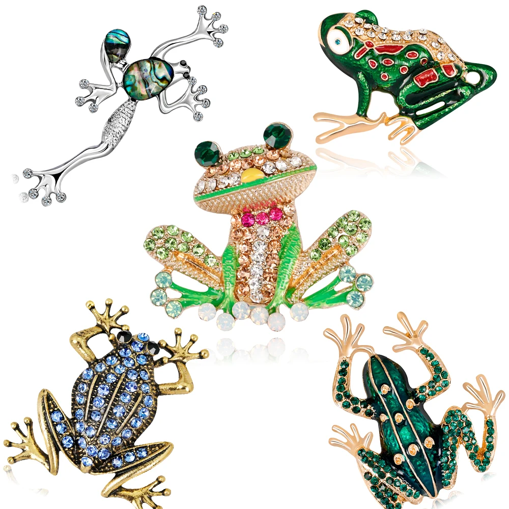 

Ajojewel Golden/Silver Alloy Rhinestones Frog Brooch Enamel Animal Jewelry for Women Men Clothes Scarf Collar Party Gift