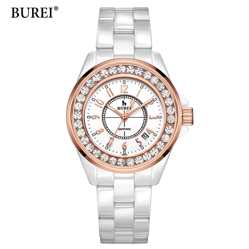 

BUREI Fashion Women Diamonds Wrist Watches Ceramics Watchband Top Luxury Brand Dress Ladies Watch Waterproof Quartz Clock 2017