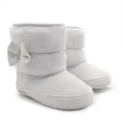 Зимние для маленьких девочек младенческие сапоги для снега Твердые бантом обувь для ползунков 0-18 месяцев
