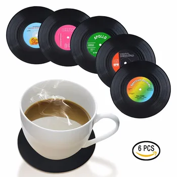 

Upors 6Pcs/Set Black Vinyl Record Coaster Retro Table Cup Mats Pads Decor Coffee Drink Placemat CD Record Drinks Coasters
