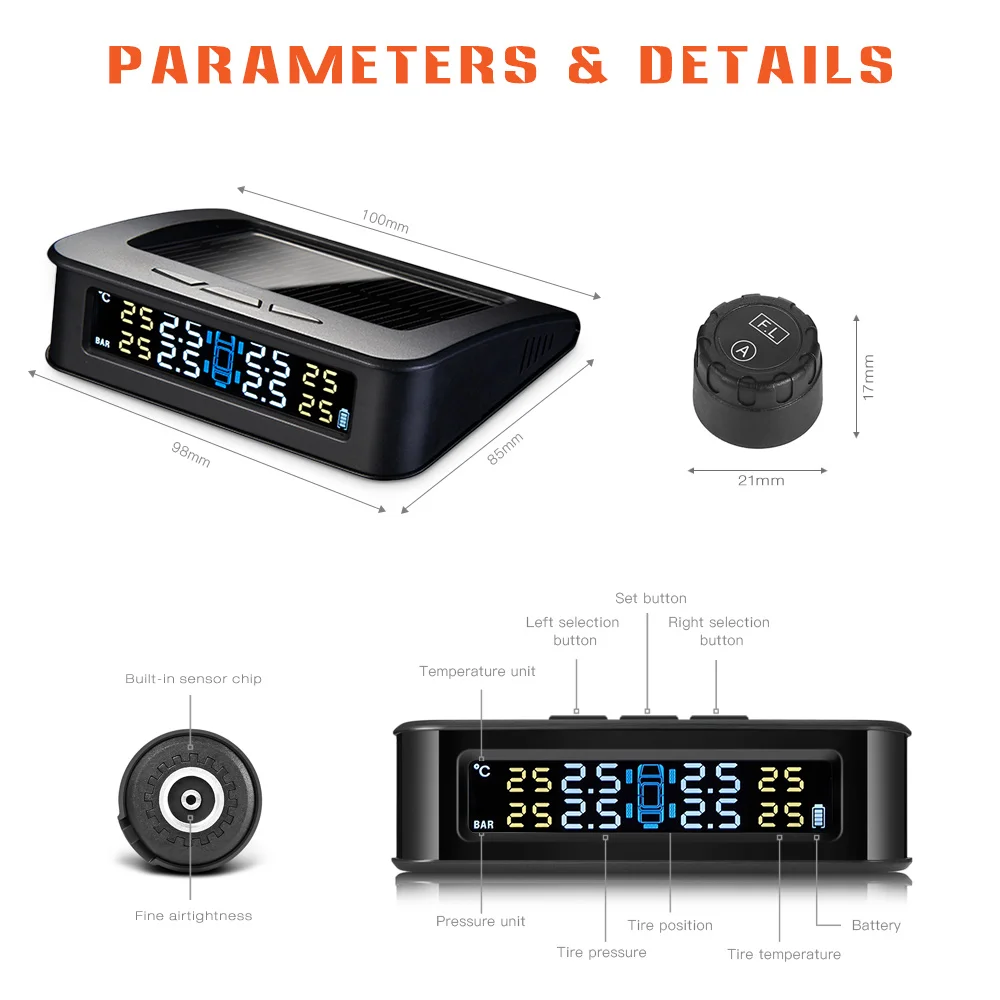 ZEEPIN TPMS C220 автомобильный монитор давления в шинах Система Солнечной Системы TPMS с 4 внешними/внутренними датчик давления для шин