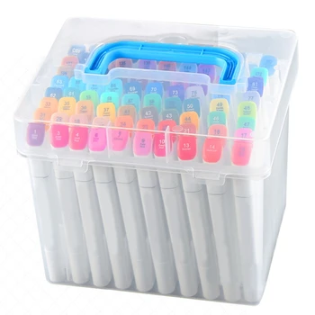 

Transparent 60-Slots Portable Waterproof Moistureproof Markers Pens Storage Box Case For Mark Pens Home Office Desk Organizer