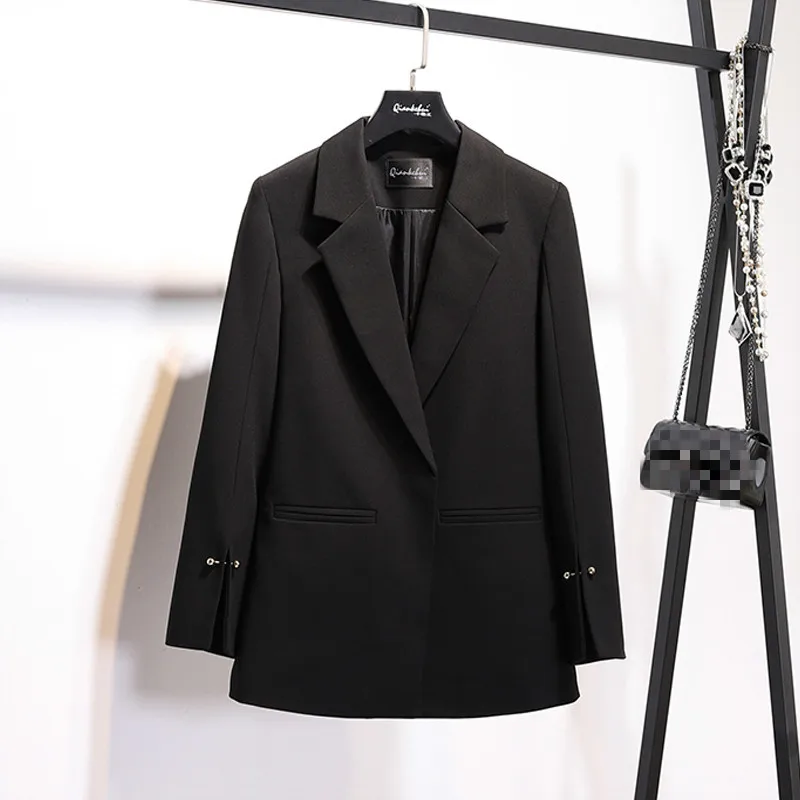 LANMREM 2019 Spring New Pattern Coat Notched Collar Spilt Sleeve Pearls Decoration Pocket Ladies Fashion Blazer BC031