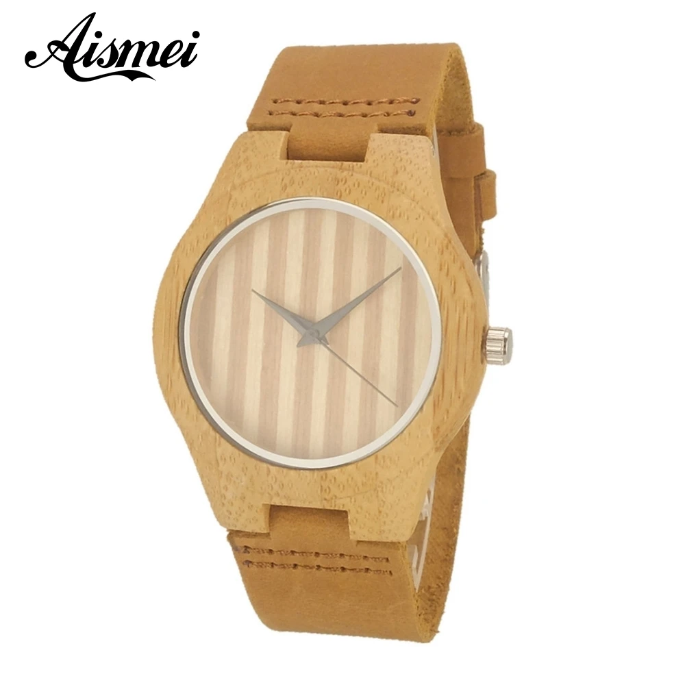 

2018 Aismei Women Wooden Bamboo Watches for ladies Genuine Leather Strap Quartz Watches for mother wife girlfriend Dropshipping