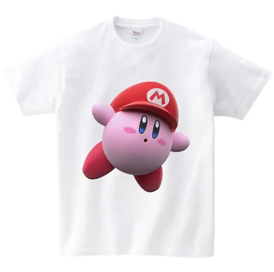 Коллекция года, Детская футболка с надписью «Kirby Group All Members Game» футболка с круглым вырезом и короткими рукавами, новейшая футболка для подростков,, топы - Цвет: White childreT-shirt