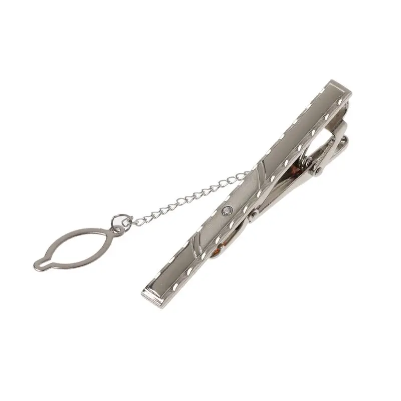 

Metal Long Chain Tie Clip Wedding Necktie Clasp Inlaid with Crystal Men Jewelry