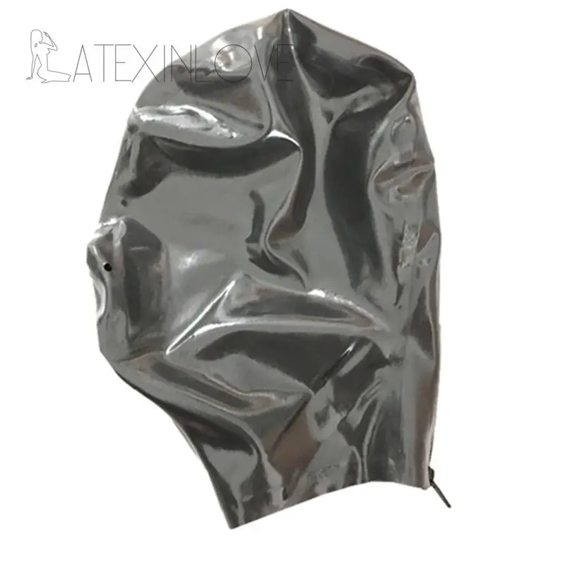 Full-Face-Cover-Black-Sexy-Women-Latex-Hood-Just-Open-Nostril-with-Back-Zip