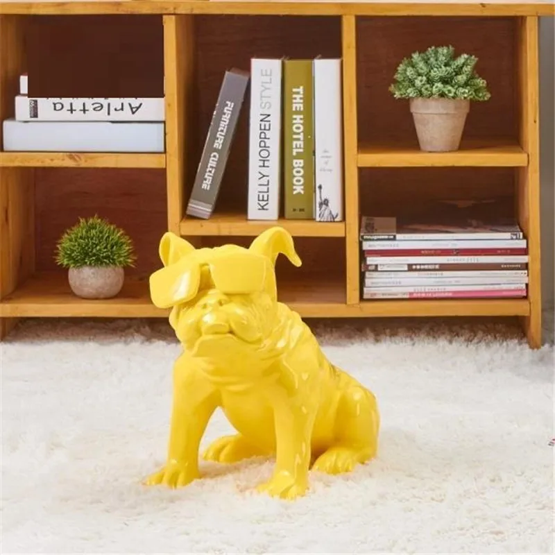 Glasses British Bulldog Figurine Art Sculpture Animals Dog Statue Resin Craft Home Decoration Accessories For Living Room R1801