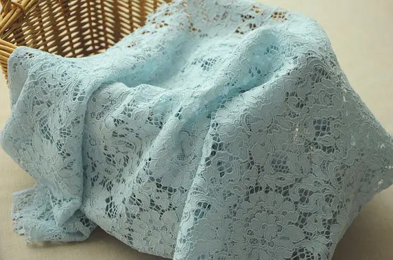 

Italian lace fabric, light blue alencon lace fabric