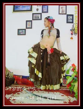 

cotton 4tiered 18yards Ats Gypsy tribal belly dance skirt with border EI18