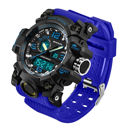 Мужские спортивные военные часы Топ бренд Роскошные светодиодные цифровые наручные часы Мужские часы reloj hombre erkek kol saati Sanda 742 - Цвет: 742 Blue