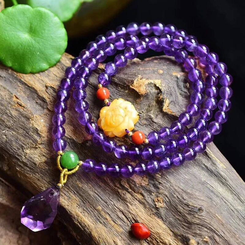 Fine Purple Natural Crystal Bracelets 6mm Round Beads Bracelet With Yellow Flower Lucky for Women Crystal Jewelry JoursNeige Fine Purple Natural Crystal Bracelets 6mm Round Beads Bracelet With Yellow Flower Lucky for Women Crystal Jewelry JoursNeige