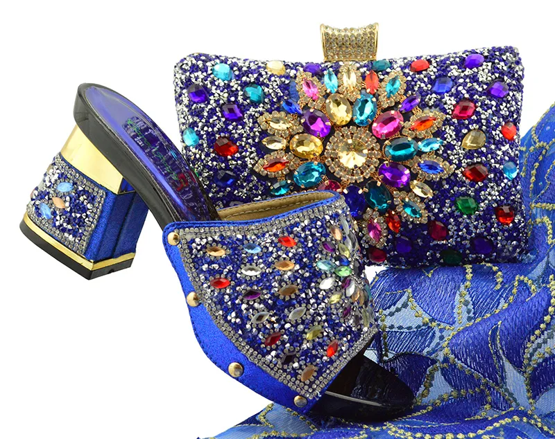 

Royal blu African Shoes and Matching Bags Italian Shoe and Bag Set for Party In Women High Quality African Wedding Shoes and Bag