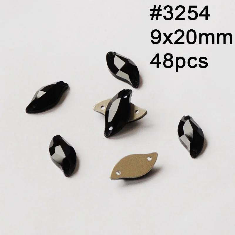K9 кристалл зеркало стразы смешанной формы черный реактивный стекло плоская задняя Пришивные коготь стразы, diy аксессуары для одежды - Цвет: Leaf 9X20mm 48pcs