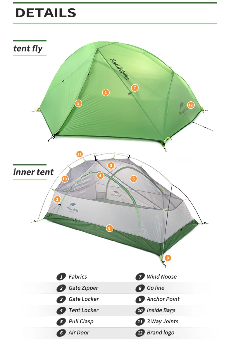 Naturehike модернизированный Звездный речной-2 Сверхлегкий альпинистский тент для 2 человек двухслойный 20D нейлоновый тканевый парный кемпинговый тент