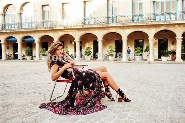 2018 summer women elegant floral a line dress long811