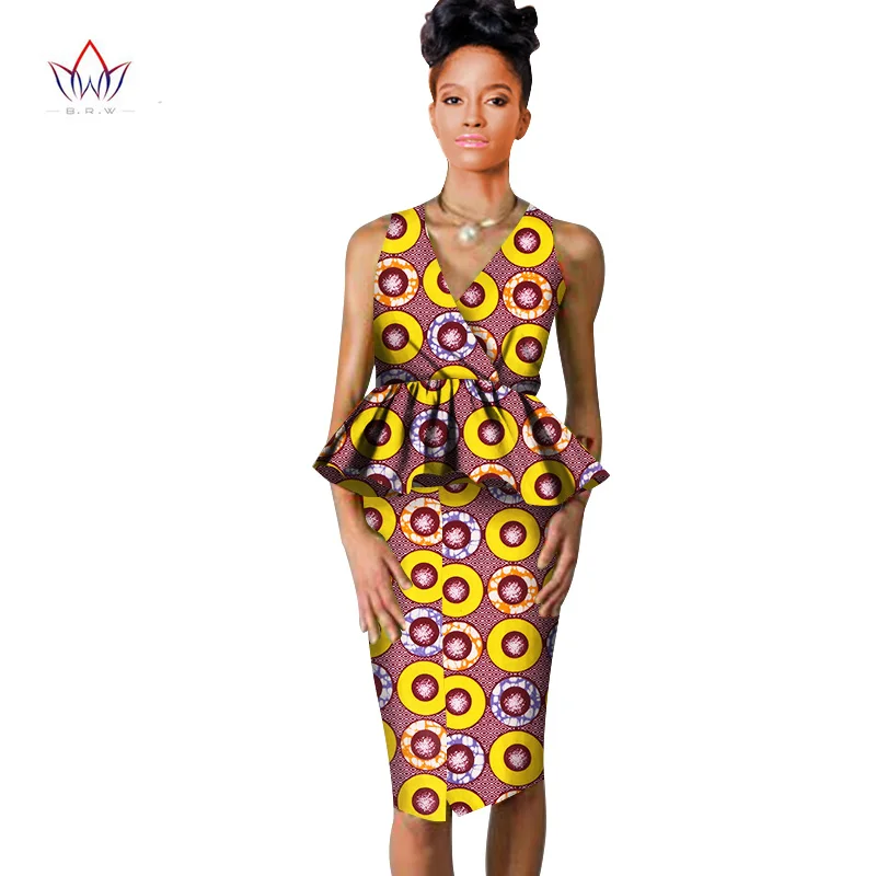 african dresses for women Dashiki v-neck skirt set sexy& club Bazin Riche africa print knee-length dress cotton 6xl BRW WY804