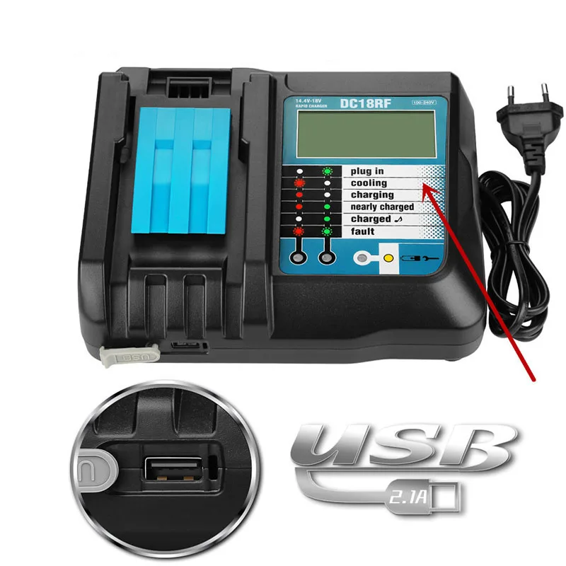 

Makita Charger USB Interface LCD Display DC18RF Charger 14.4V/18V Universal for Makita 14.4V 18V BL1830 Bl1430 DC18RC DC18RA