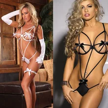 lenceria sexy bow lingerie women white black lace set sex open bra erotic lingerie +G-string sexy sleepwear underwear costumes