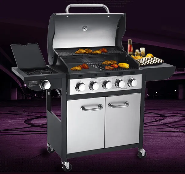 high quality five burners+side burner gas BBQ grill, gas