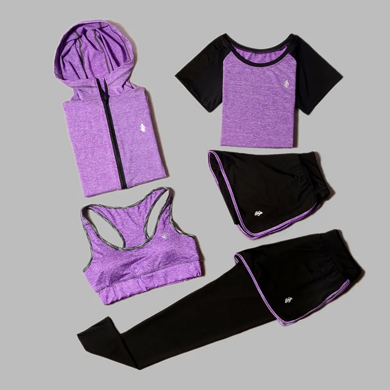 

Women's Yoga Set Sports Fitness Gym Training Sportswear 5 Pieces / Set Workout T-Shirt + Bra + Yoga Pants Sports Tights Set