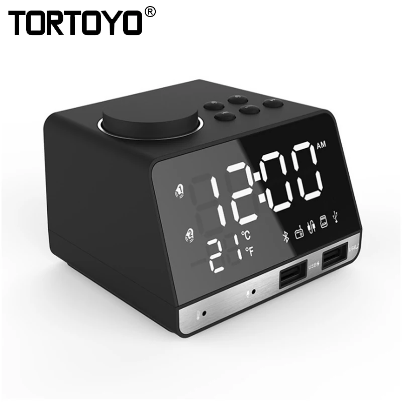 

TORTOYO Table Bluetooth Speaker LED Digital Alarm Clock FM Radio USB Mobile Phone Charge TF Play Temperature Display Snooze