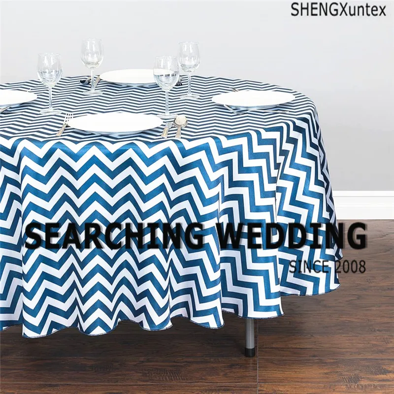 Navy Blue 280CM Round Satin Chevron Table Cloth Wedding Tablecloth Free