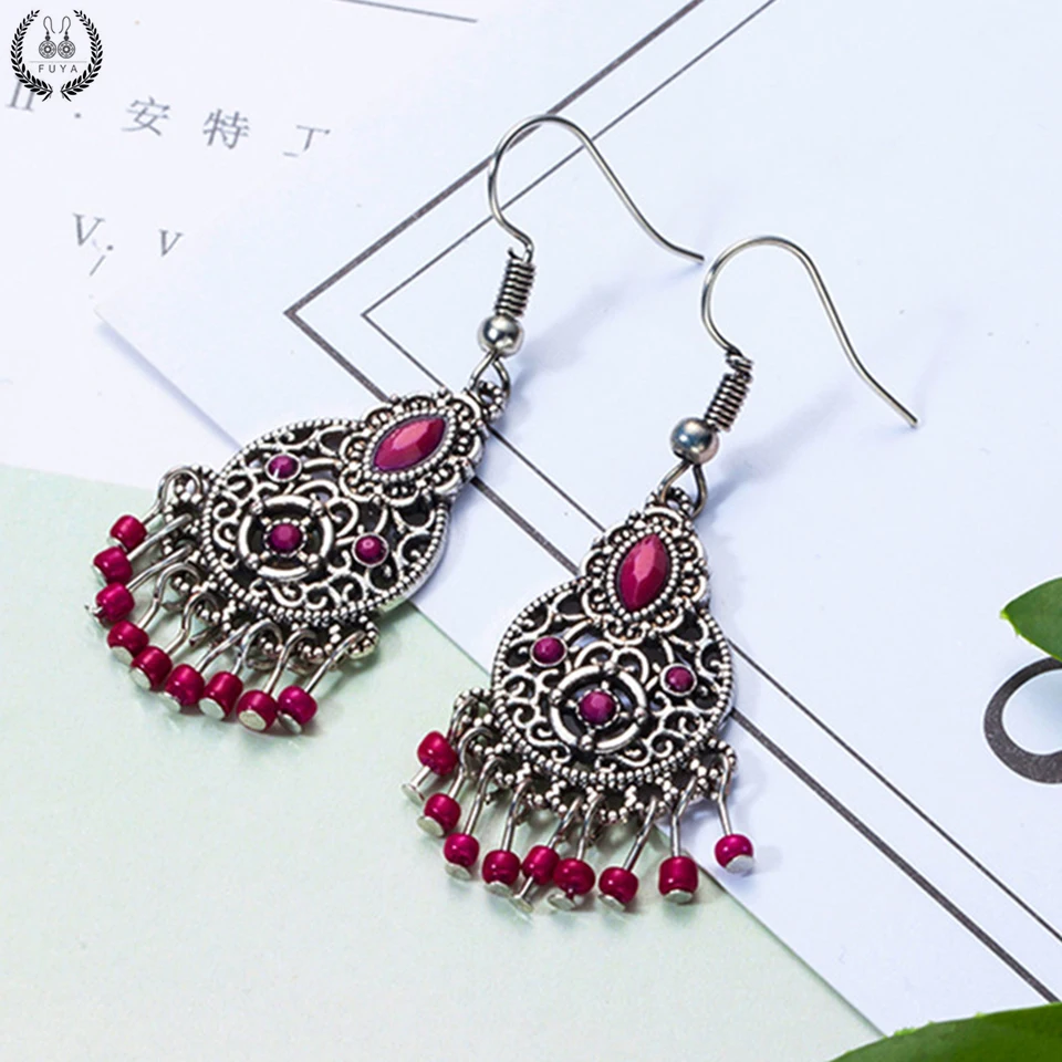Женские акриловые Висячие Серьги Boho Длинные круглые висячие серьги красного