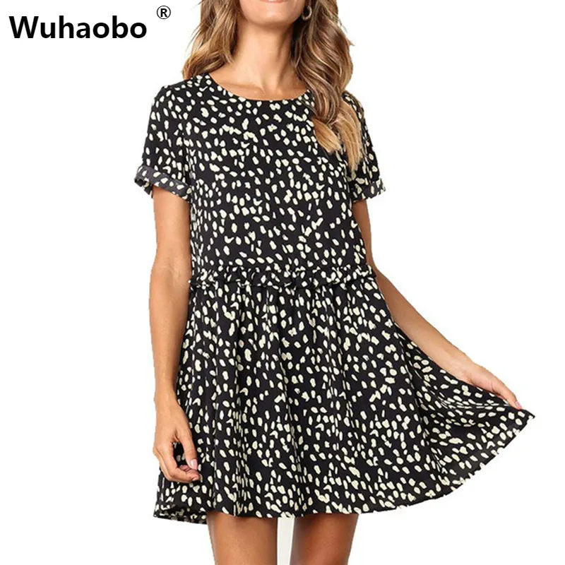 

Wuhaobo Ruffle Leopard Short Dress Women Animal Print Retro Vintage Beach Dress Female Sundress Summer Short Sleeve Casual Dress