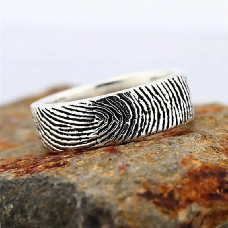 

Pure Silver 925 Silver Personal Fingerprint Ring Band Customize Finger Mark S925 Rings