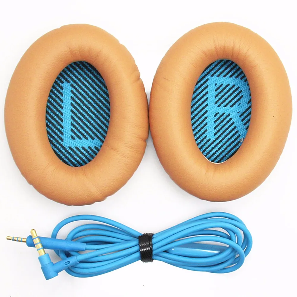 Khaki Replacement Earpads Ear Pads & Blue Audio Cable Cord for Bose