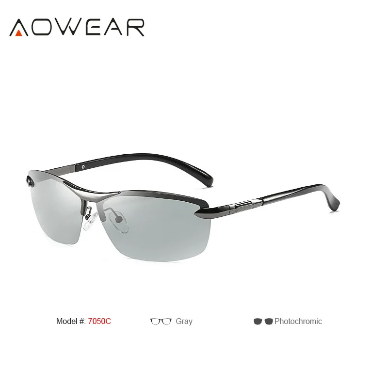 AOWEAR HD поляризационные фотохромные солнцезащитные очки, мужские очки-хамелеоны для вождения, мужские очки для вождения на День и ночь, Oculos Lentes Sol Hombre - Цвет линз: 7050C Gray