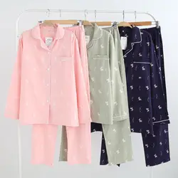 Свежий Бабочка 100% хлопок пижамы для девочек для женщин Весна с длинным рукавом Хлопок Уютный pijama larga mujer ropa para dormir