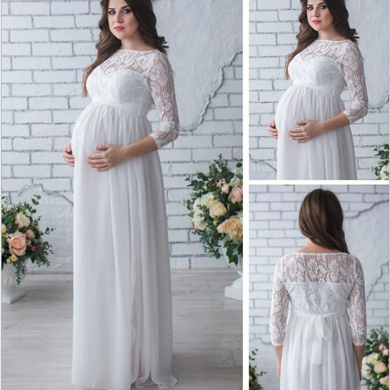 

Maternity Dress For Photo Shoot Pregnancy Wear White Long Lace Evening Gowns Maternity Clothing Photography Props